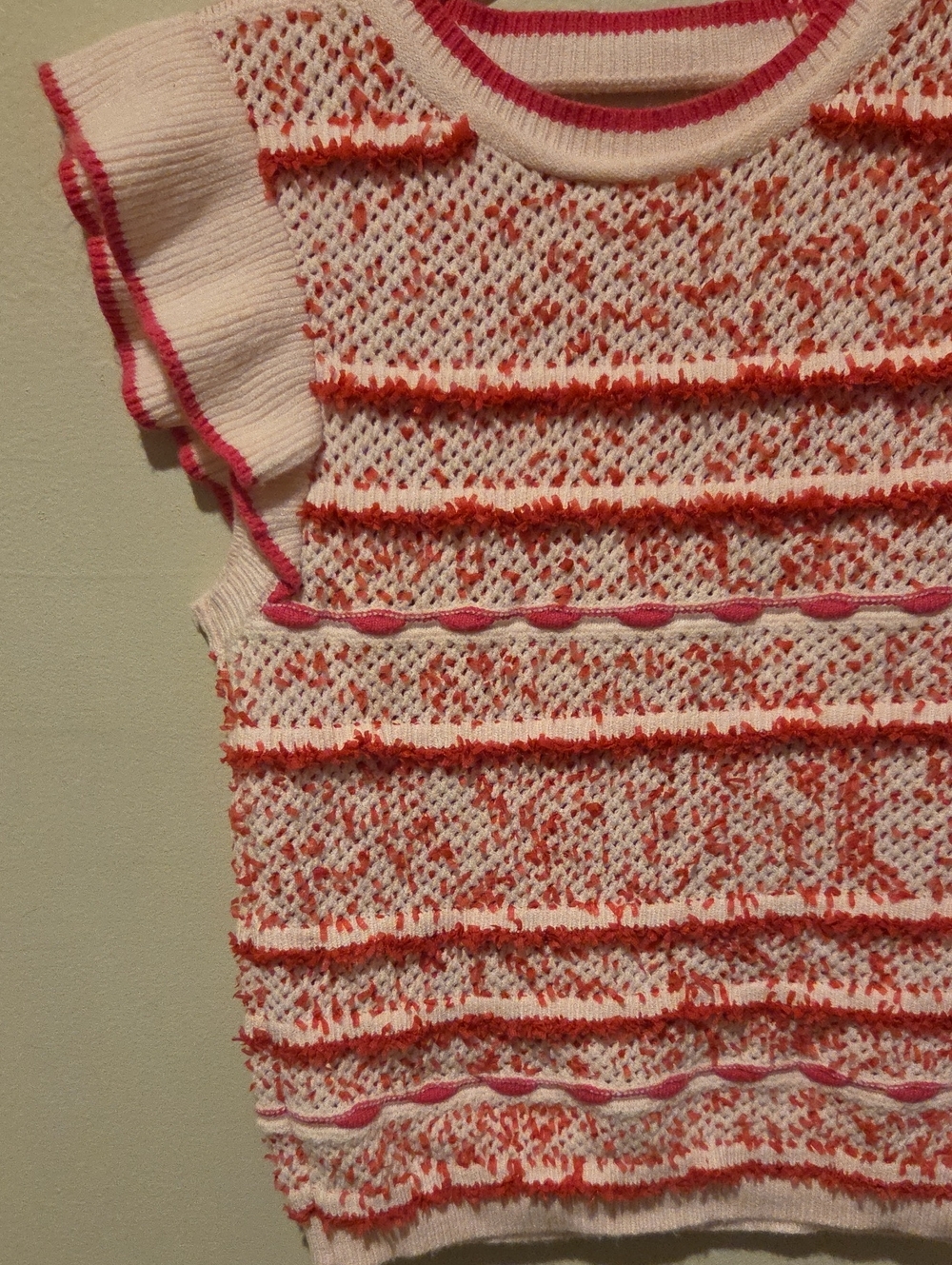 ❤️ THML FLUTTER SLEEVE TEXTURED STRIPE KNIT SWEATER TOP, SMALL - Picture 7 of 11